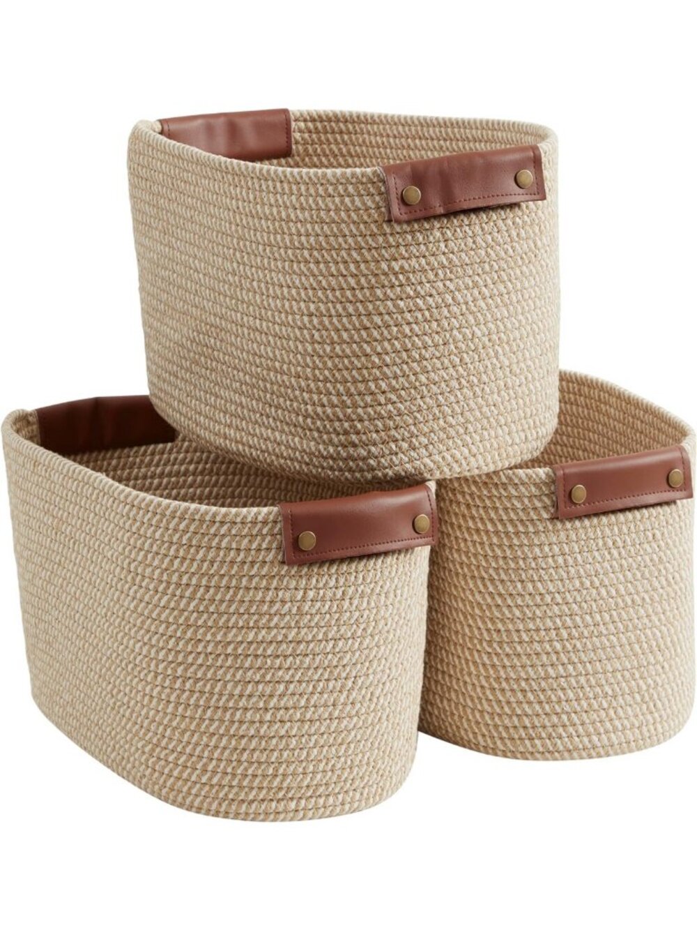 Set of 3 Woven Cotton Rope Storage Baskets - Stylish Multi-Brown Organizers